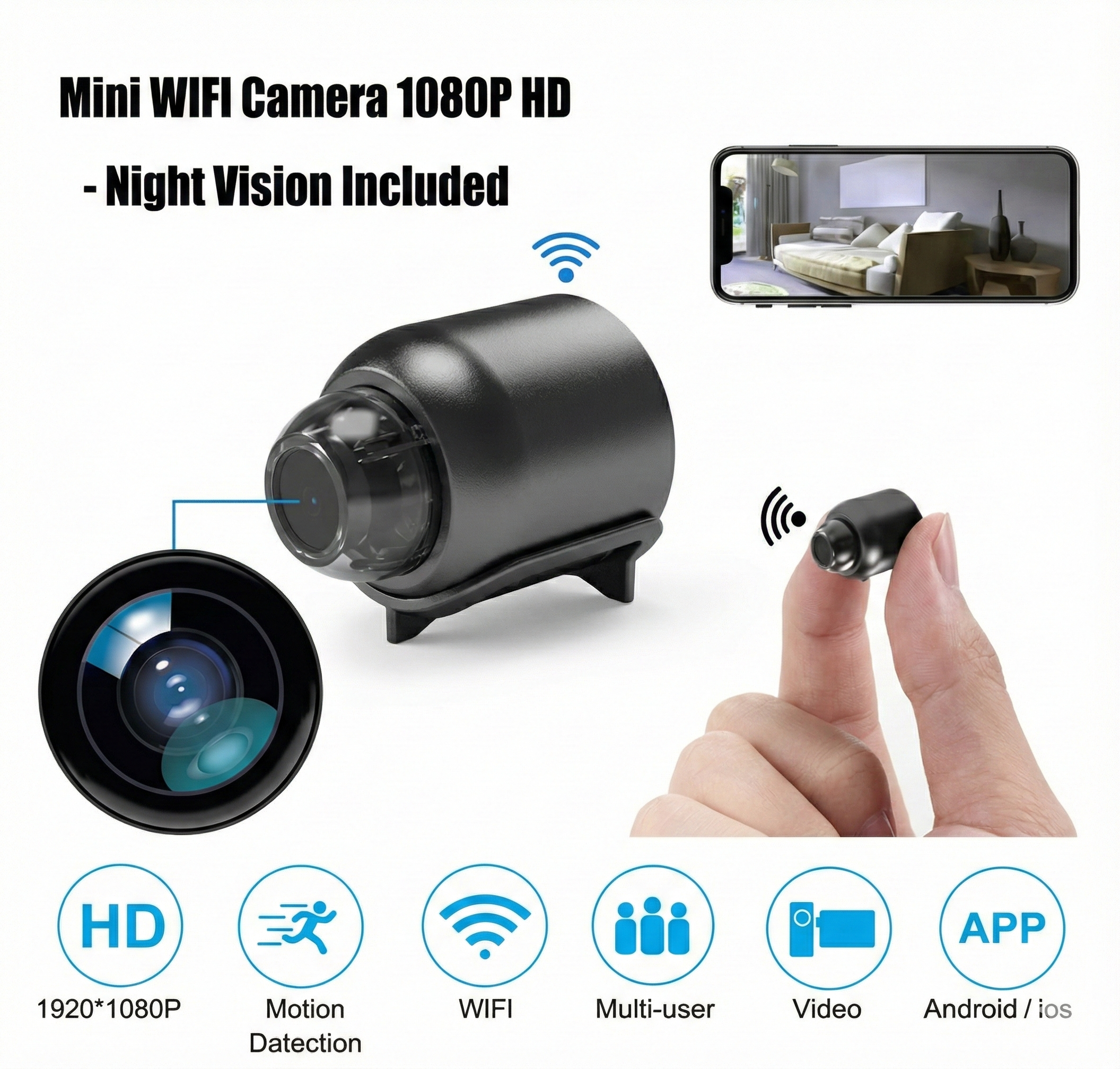 Mini Cámara ESPIA WIFI HD 1080P.